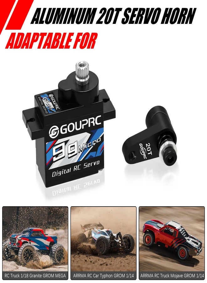 سيرفو رقمي صغير GOUPRC 9G ذو تروس معدنية لسيارات ARRMA Granite وGROM Typhon بمقياس 1/18 وGROM Mini Mojave وGROM 1/14 RC، قطع غيار سيرفو مطورة مع ذراع سيرفو 20T أسود - Image 2